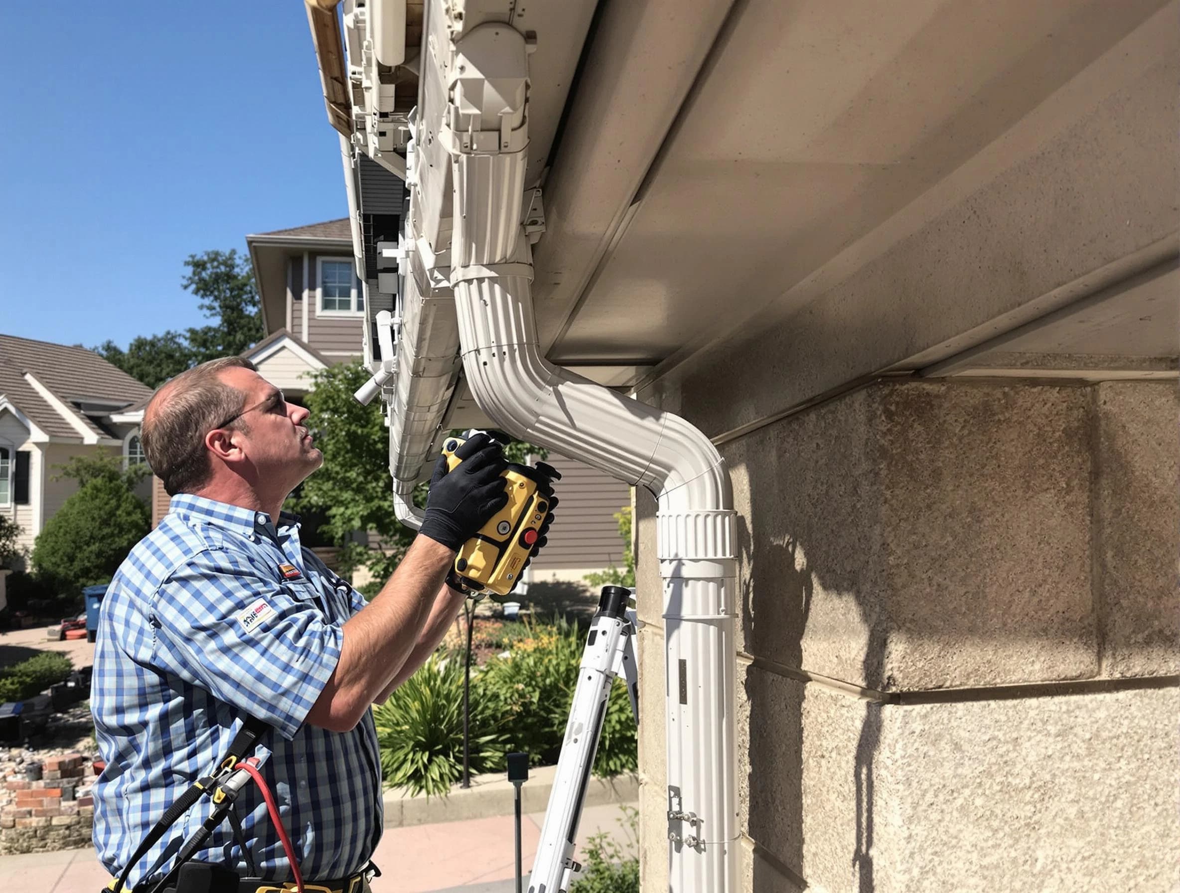 Close-up of a restored downspout system by Brook Park Roofing Company in Brook Park, OH