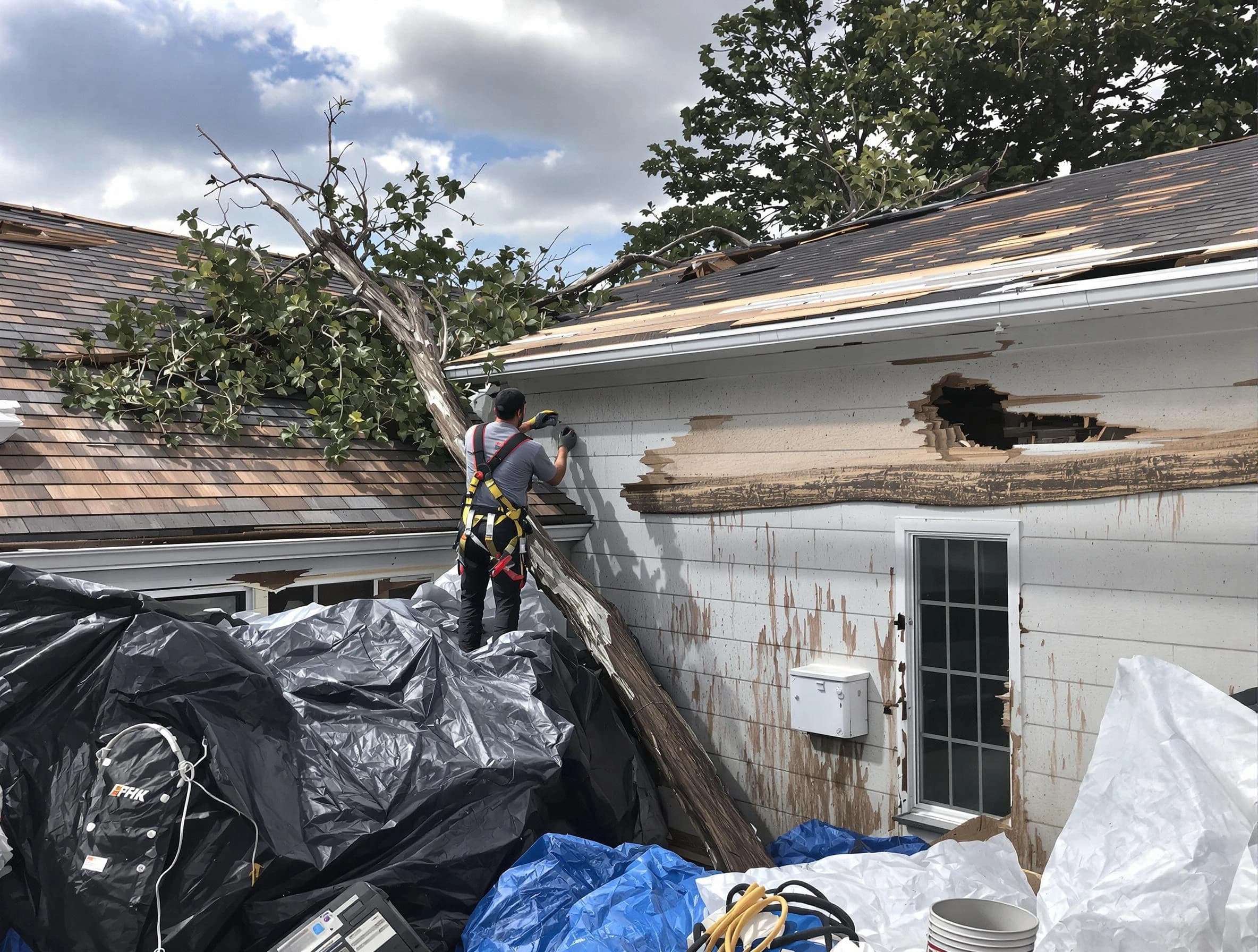 Brook Park Roofing Company technicians handling urgent roof damage in Brook Park, OH