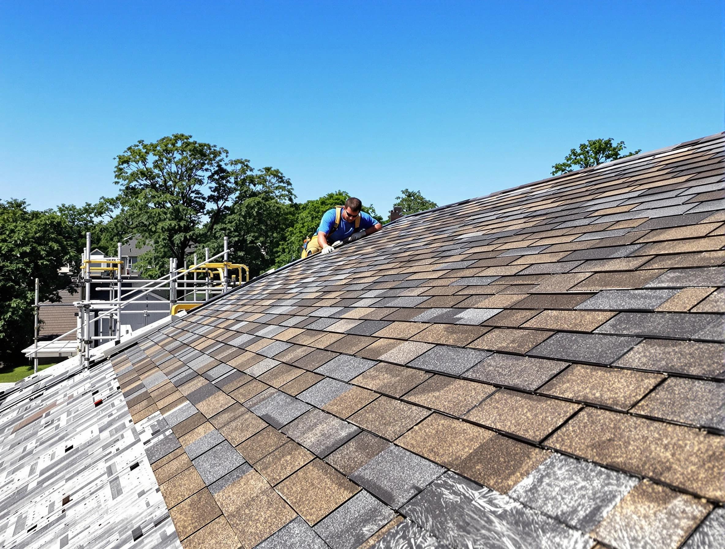 Close-up of new shingles installed by Brook Park Roofing Company in Brook Park, OH